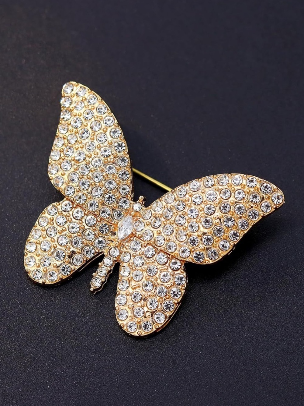 Anthropologie Gold and Clear Crystal Butterfly Brooch